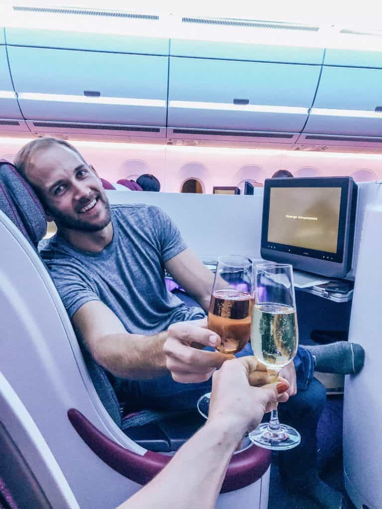 An In-Flight Toast with Wine Glasses