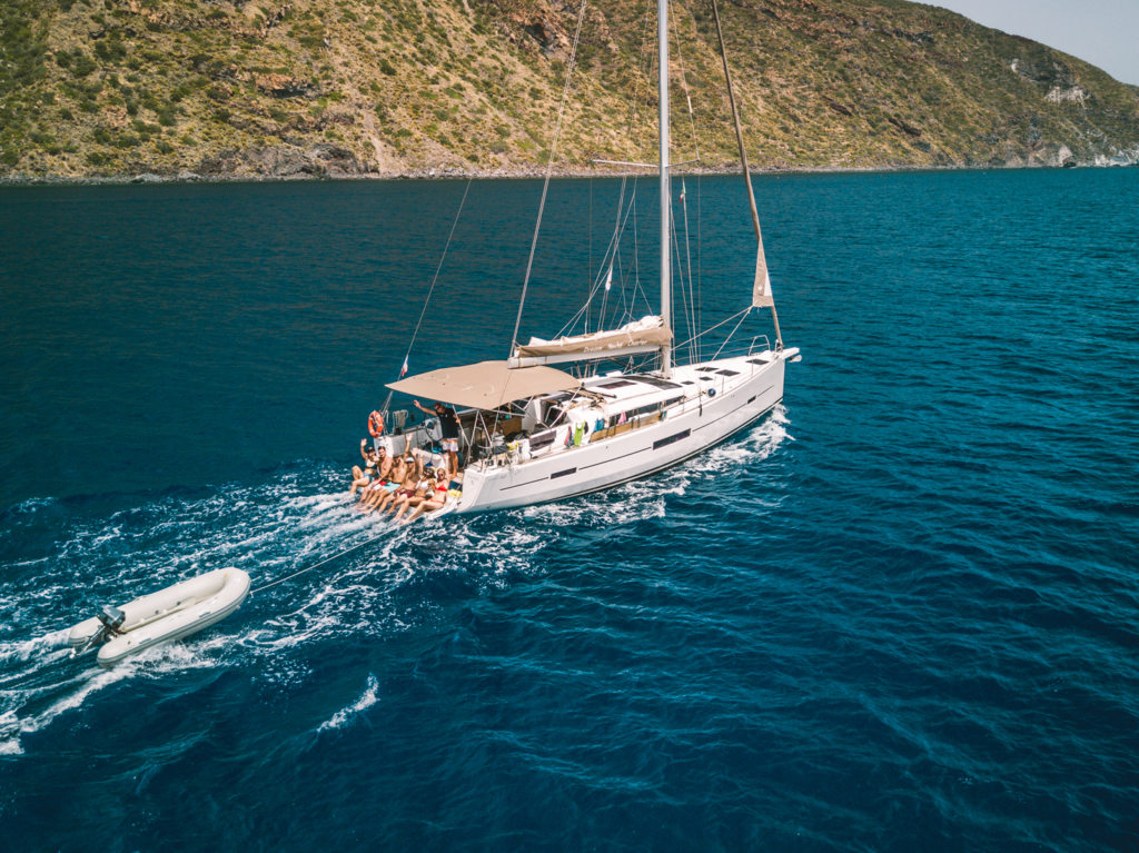 Yacht Sailing Around the Aeolian Islands
